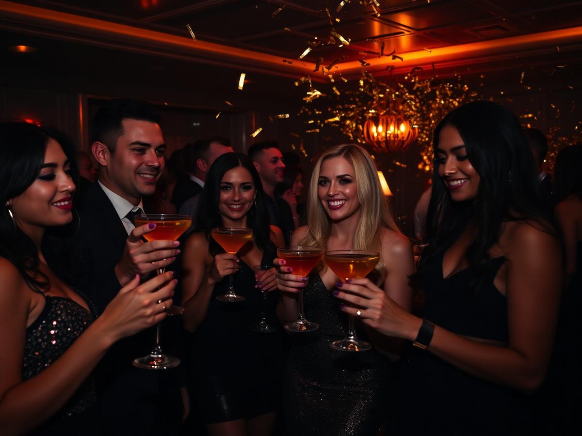 Guests cheering with cocktails